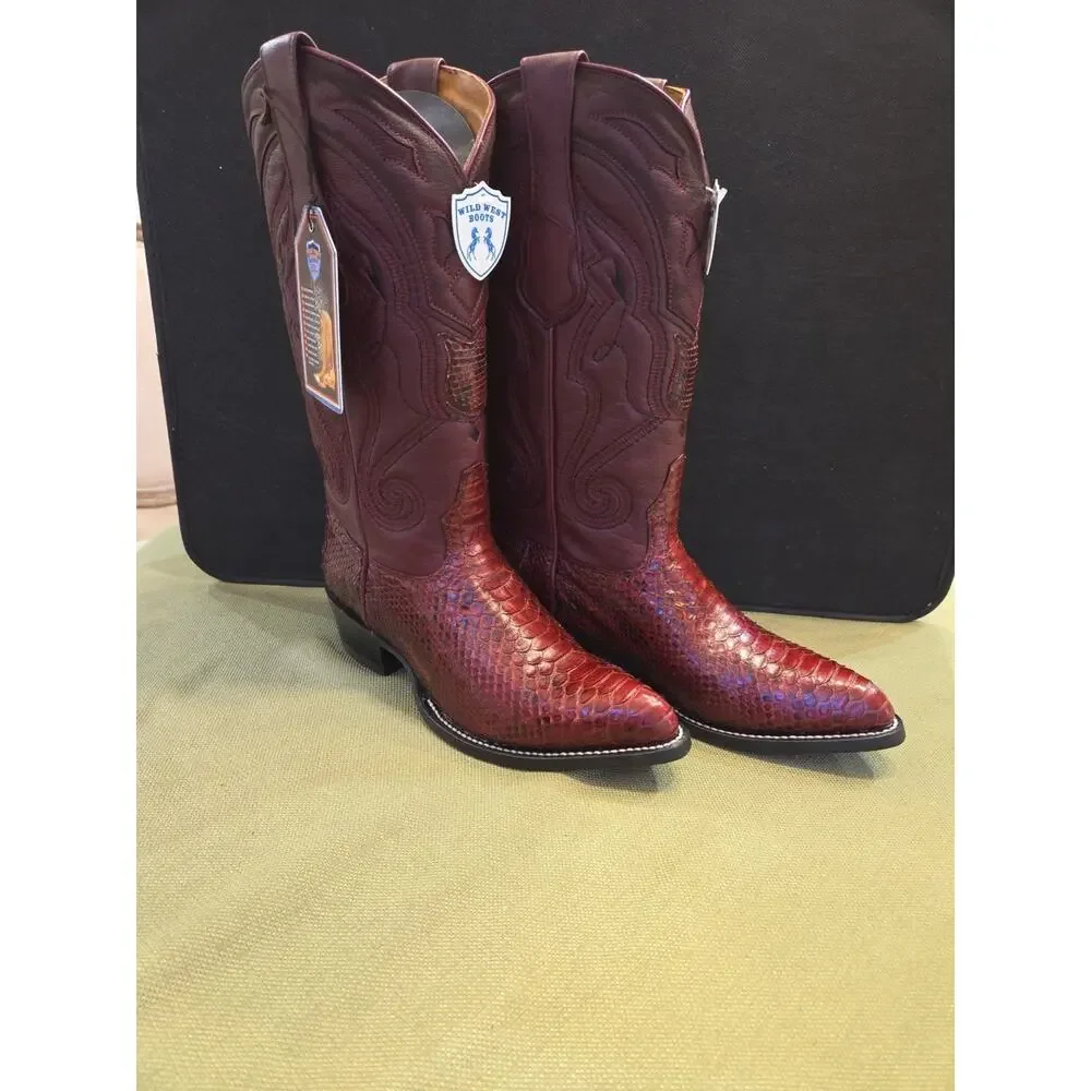 Wild West Burgundy Snake J Toe Cowboy Boot Handmade 299N5707 - Picture 1 of 11